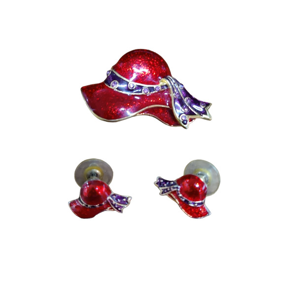 Red Hat bling collection - 2 brooches/pendents, 2 pairs earrings and bracelet - Picture 3 of 4